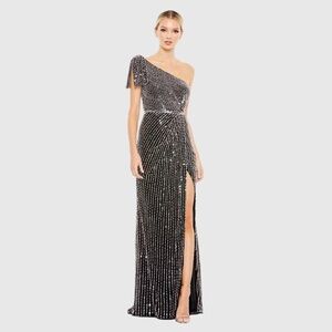 MAC DUGGAL Pearl Embellished Soft Tie One Shoulder Gown Size 4